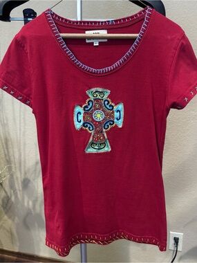 King Ranch Embroidered Cross Short Sleeve Tee - Red like Double D Ranch Style